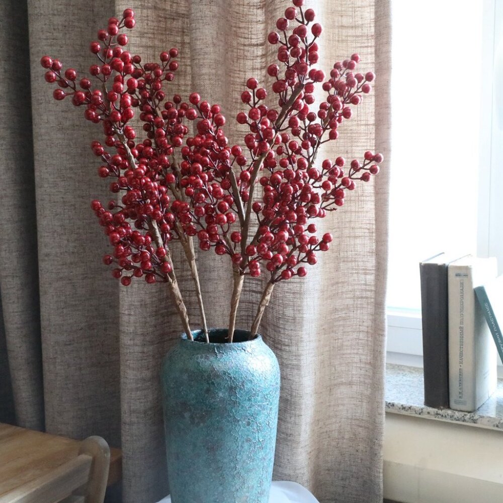 2 Large Stems of Christmas Holly Red Berries Artificial Flowers for Decoration,